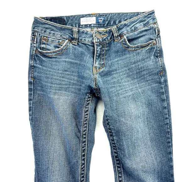 Vintage Y2K Aeropostale Skinny Flare Jeans Womens 3/4 Low Rise Distressed - Picture 3 of 11